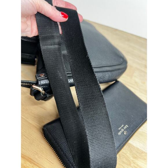 Kate Spade New York Roulette Medium Black Pebbled Messenger Bag and Wallet Set - Picture 9 of 11